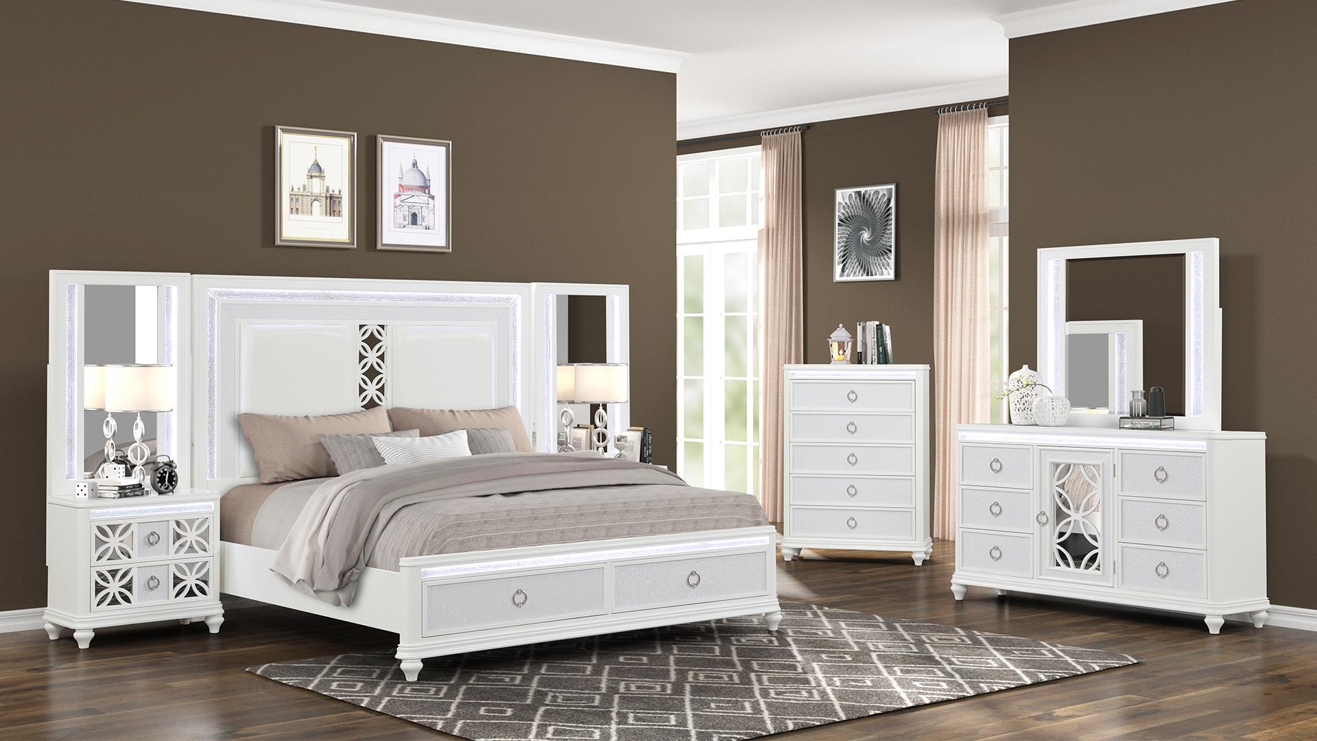 Abigale King 4 Pc Bedroom Set with Mirror Top Nightstand