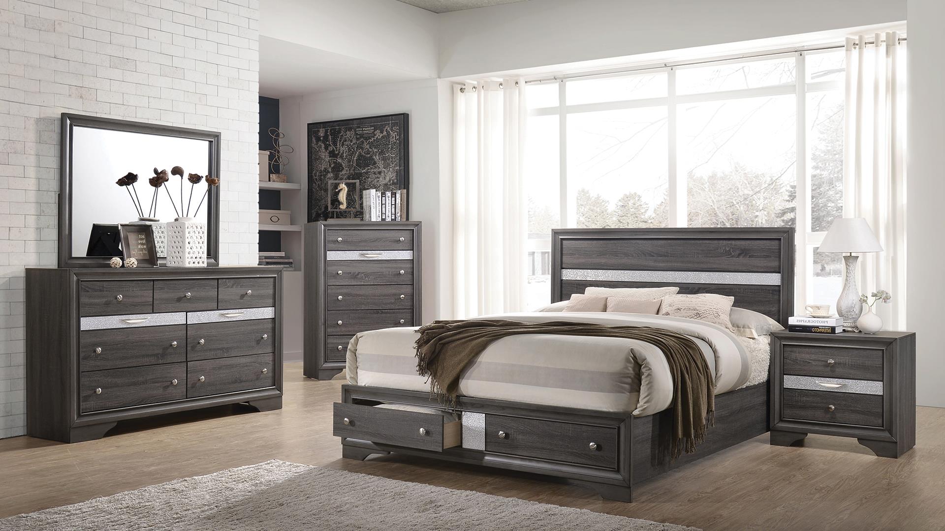 Matrix King 5 Pc Bedroom Set in Gray
