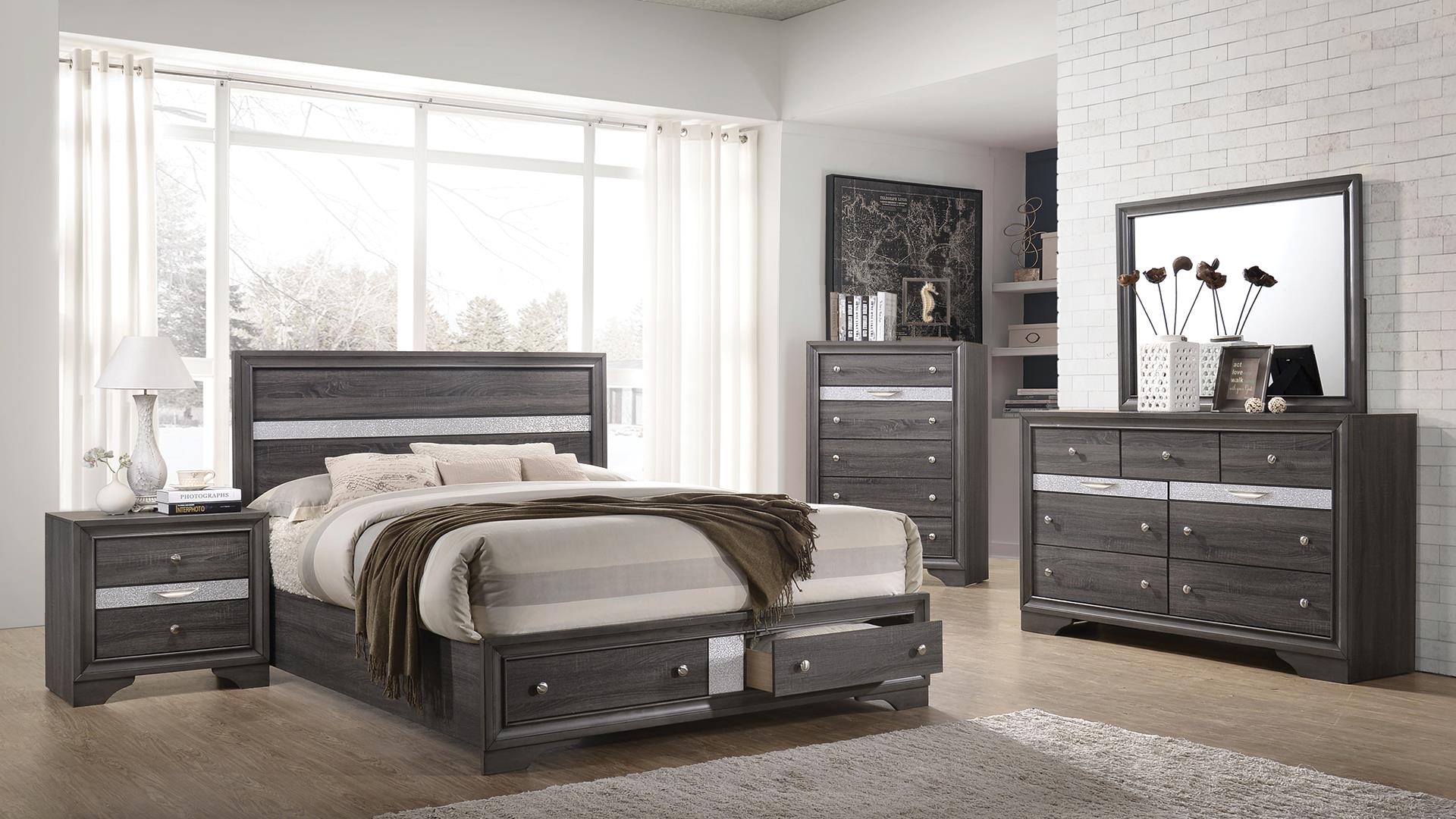 Matrix Full 5 Pc Bedroom Set in Gray