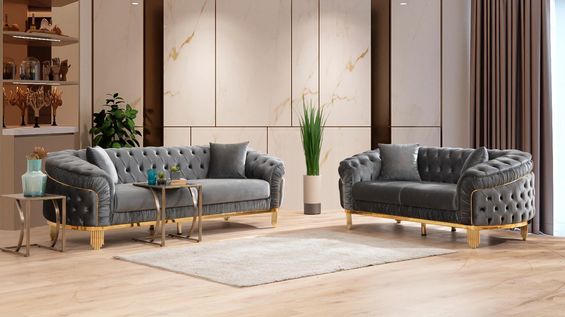 Vanessa 2 Pc Living Room Set in Gray - C