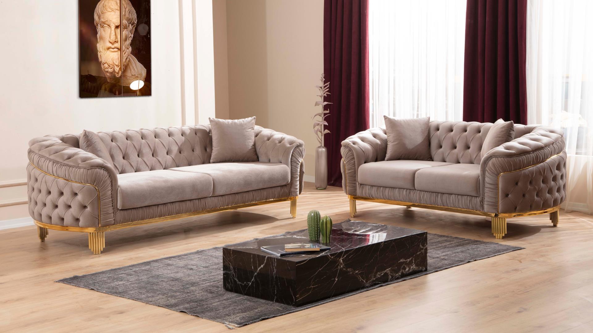 Vanessa 2 Pc Living Room Set in Taupe - C